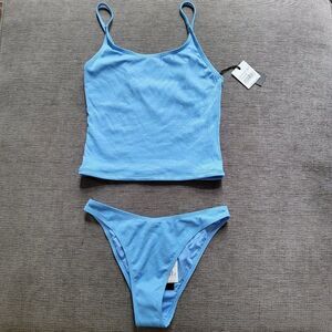 Kendall & Kylie KKSA-10146 Women's Blue Sleeveless Ribbed Swimsuit Size …